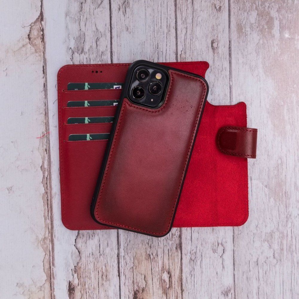 iPhone 12/Mini Premium Leather Wallet Case Red